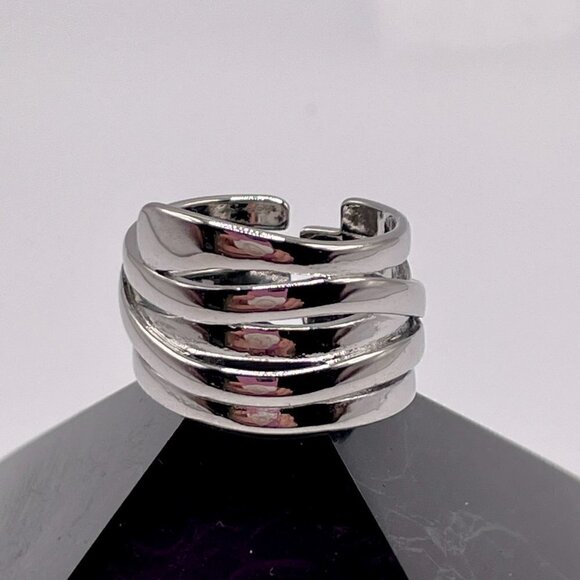 925 Sterling Stamped Adjustable Welded Stacked Wire Adjustable Boho Ring #1310 - Picture 4 of 12
